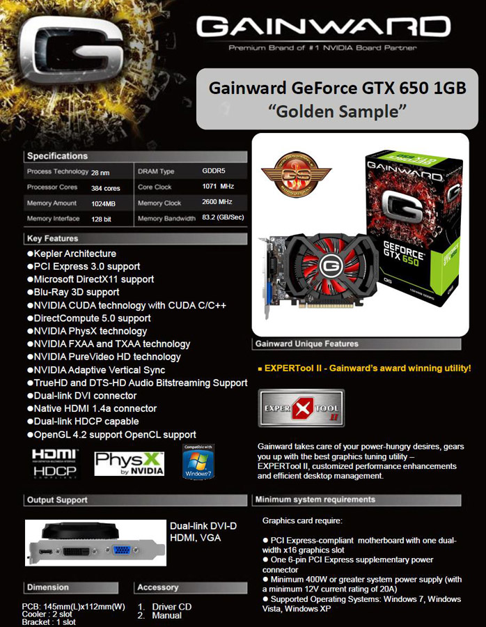 Gainward GTX 650 Golden Sample fiche