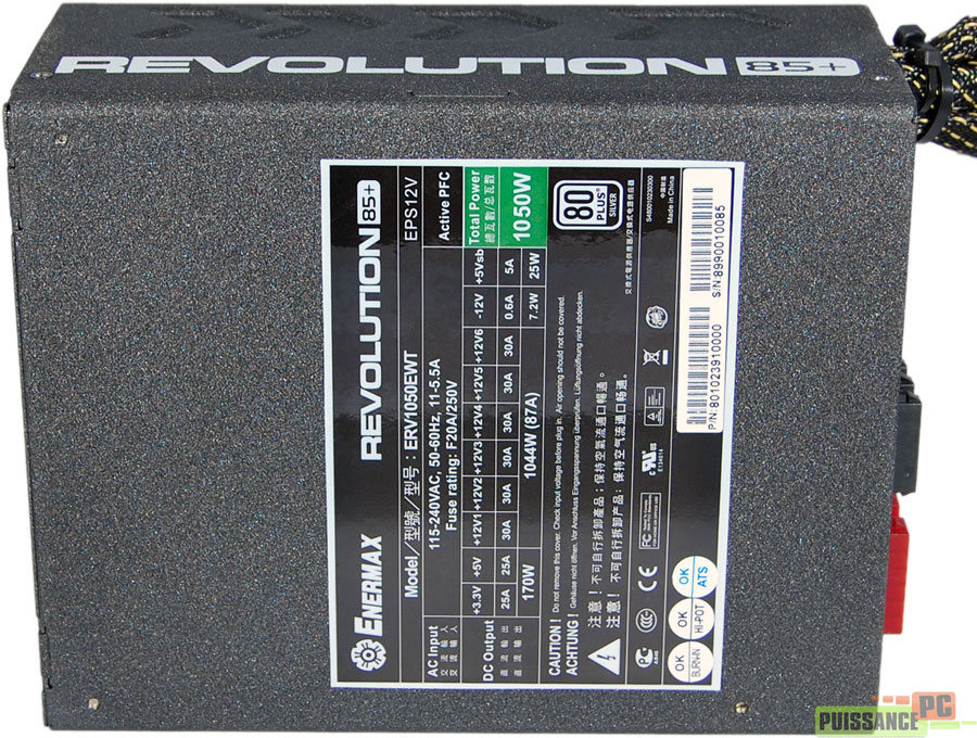 enermax revolution 85+ 1050w étiquette