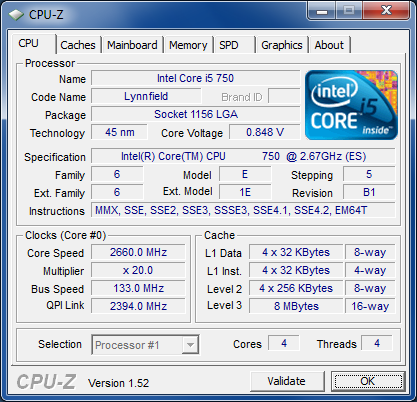 CPUZ i5-750 fréquence