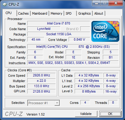 CPUZ i7-870 fréquence