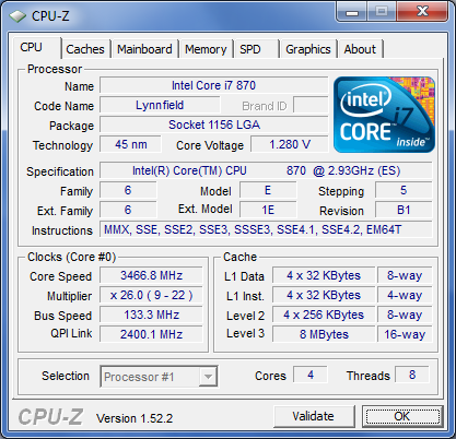 CPUZ i7-870 turbo boost