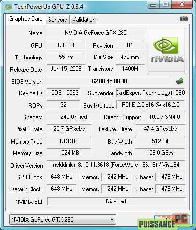 cartes graphiques mono-GPU haut de gamme juin 2009 GPUZ GTX 285