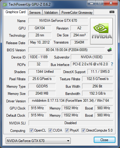 GPU-Z nVIDIA GeFORCE GTX 670