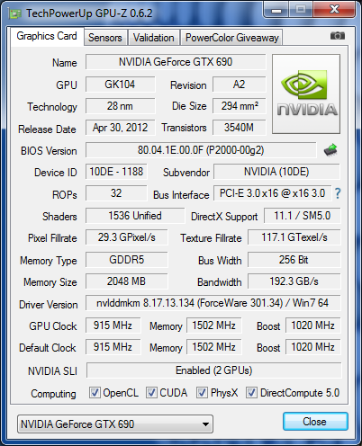 GPU-Z nVIDIA GeFORCE GTX 690