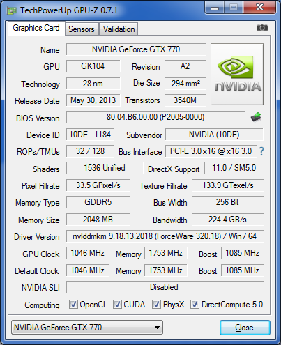GPU-Z nVIDIA GeFORCE GTX 770