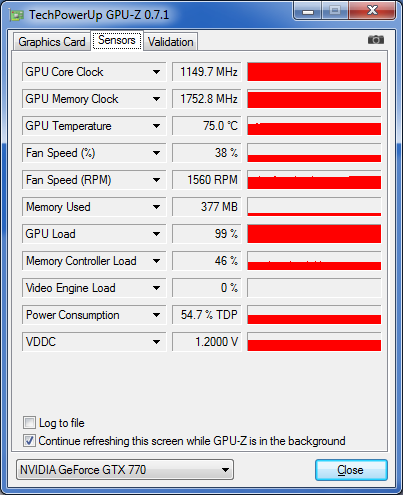 GPU-Z nVIDIA GeFORCE GTX 770 : fréquences turbo boost