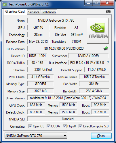 GPU-Z nVIDIA GeFORCE GTX 780