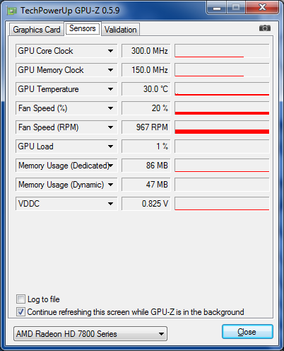 GPU-Z XFX R7870 Overclocked Double Dissipation : fréquences au repos