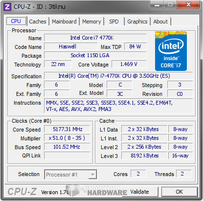 CPU-Z 5.18 GHz CPU