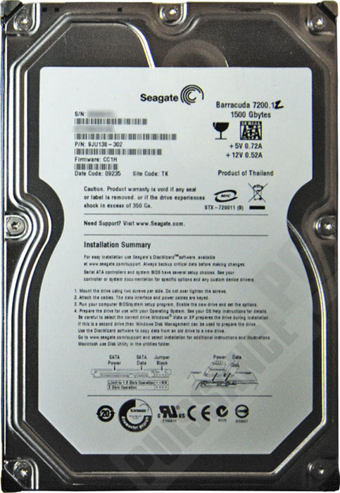 Seagate Barracuda 7200.11 : version 1,5To recto HDD (Puissance-PC)