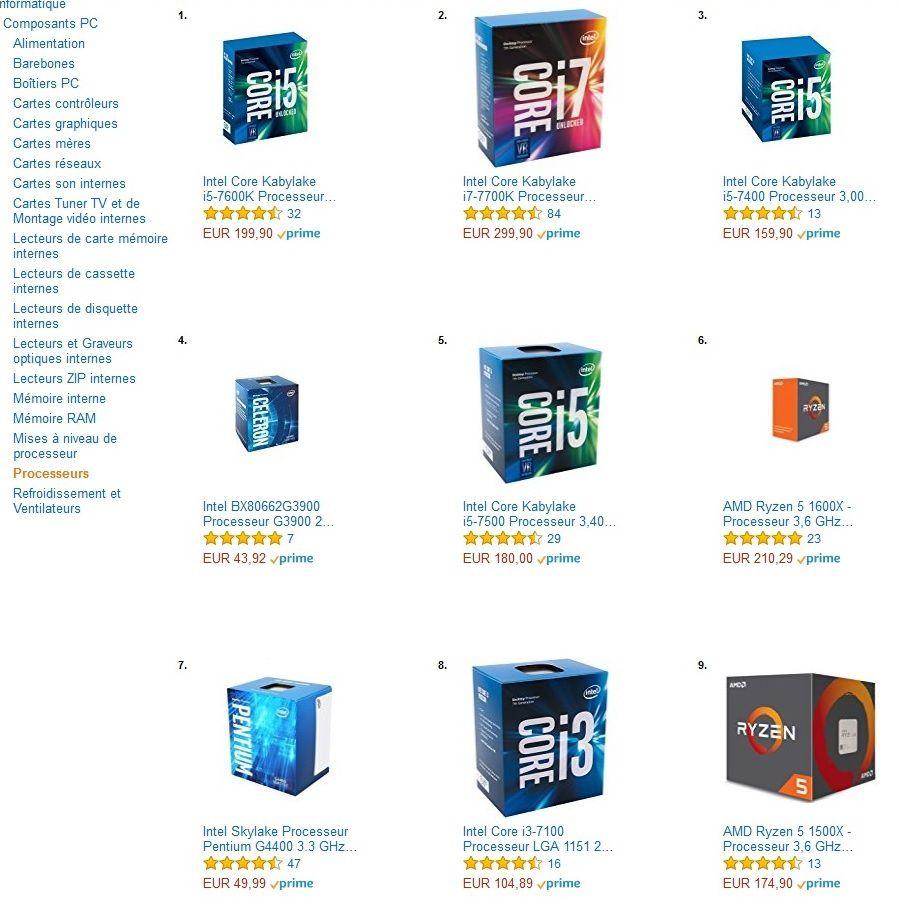 Bestsellers des CPU chez Amazon.fr
