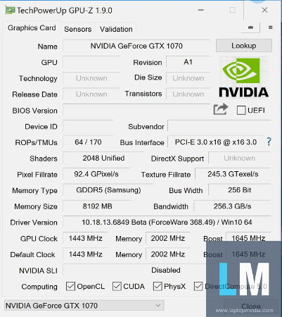 nvidia gtx1070mobile gpuz laptopmedia