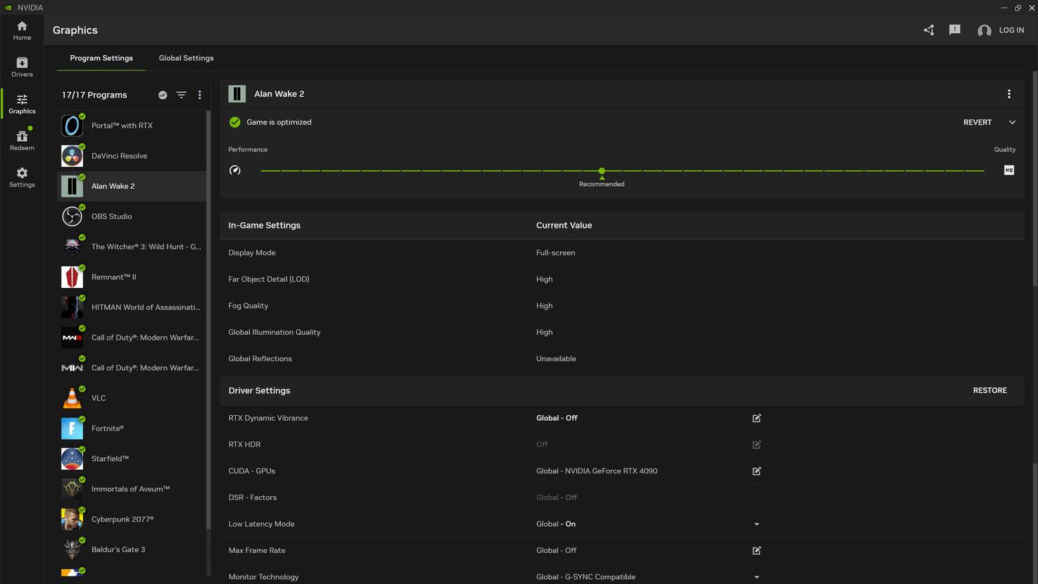 nvidia app graphics and settings section1