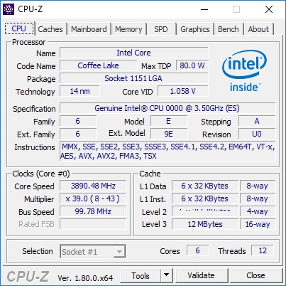 cpu z core i7 8700k sample