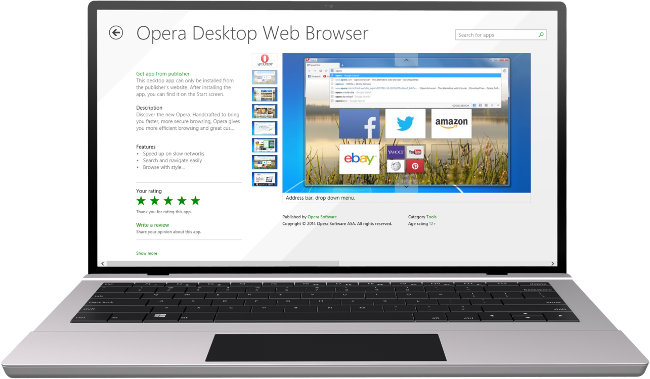 Opera App sur le Windows Store