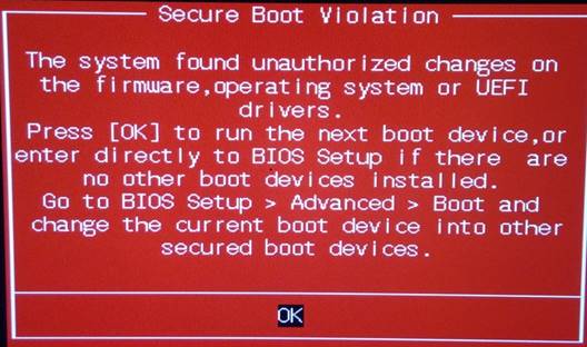 asus secure boot violation