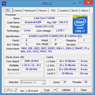 CPU-Z Core i7-6950X [cliquer pour agrandir]