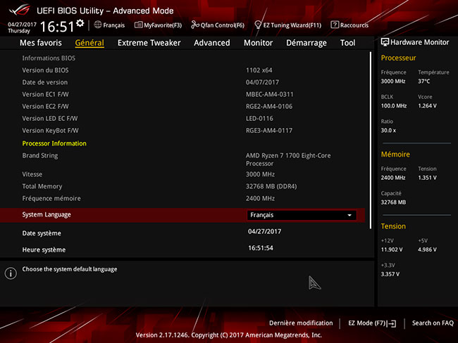 Asus Crosshair VI Hero : UEFI mode Advanced