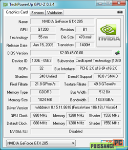 cartes graphiques mono-GPU haut de gamme juin 2009 GPUZ GTX 285 OC [cliquer pour agrandir]