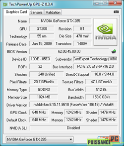 cartes graphiques mono-GPU haut de gamme juin 2009 GPUZ GTX 285 [cliquer pour agrandir]
