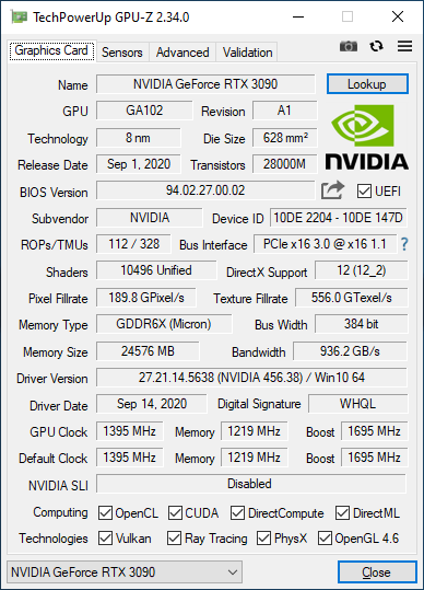 GPU-Z GeForce RTX 3090 Founders Edition