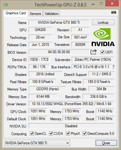 Zotac GTX 980 Ti AMP! GPU-Z