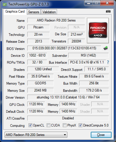 GPU-Z MSI R9 270X Gaming