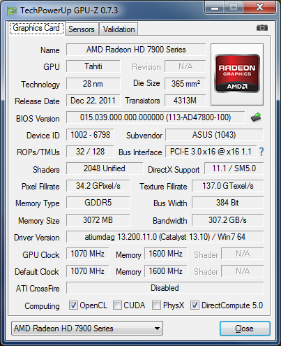 GPU-Z Asus R9 280X DirectCU II TOP