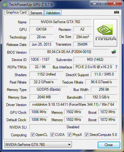 GPU-Z MSI N760 ITX