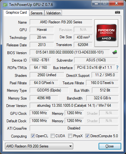 GPU-Z Asus R9 290 DirectCU II OC