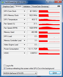 GPU-Z nVIDIA GeFORCE GTX 670 : fréquences turbo boost [cliquer pour agrandir]