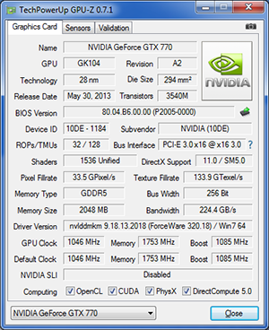 GPU-Z nVIDIA GeFORCE GTX 770 [cliquer pour agrandir]