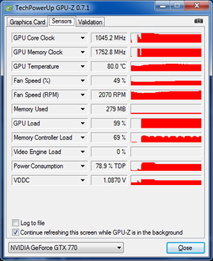 GPU-Z nVIDIA GeFORCE GTX 770 : fréquences turbo boost 80°c [cliquer pour agrandir]