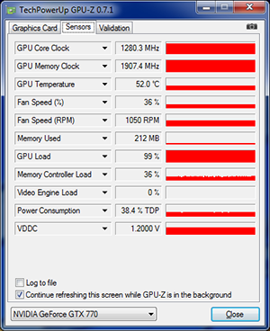 Monitoring GPU-Z MSI N770 Twin Frozr OC overclockée [cliquer pour agrandir]