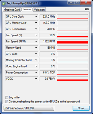GPU-Z nVIDIA GeFORCE GTX 780 : fréquences au repos [cliquer pour agrandir]