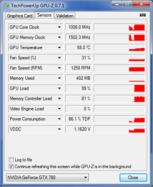 GPU-Z nVIDIA GeFORCE GTX 780 : fréquences turbo boost [cliquer pour agrandir]