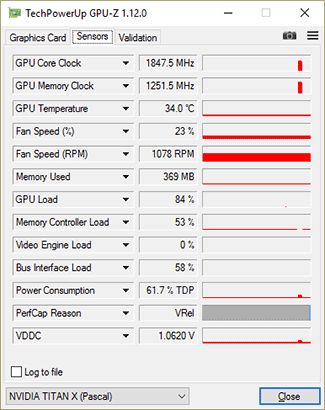 GPU-Z TITAN X : fréquences boost max.