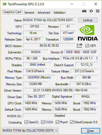 GPU-Z TITAN Xp Collector's Edition