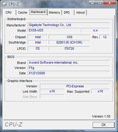 Comparatif cartes mères X58 screen CPUZ Gigabyte EX58-UD5