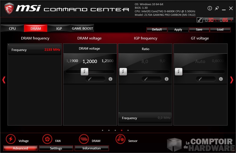 Command Center tension RAM et ratio IGP