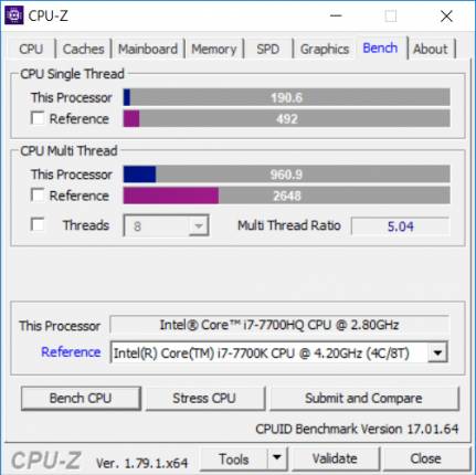 CPU-Z Benchmark sur batterie [cliquer pour agrandir]