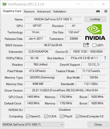 GPU-Z - GTX 1050 Ti [cliquer pour agrandir]