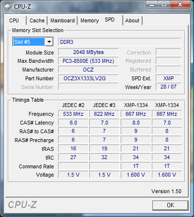 Dossier kit triple-canal 6 Go cpuz OCZ XMP DDR3-1333