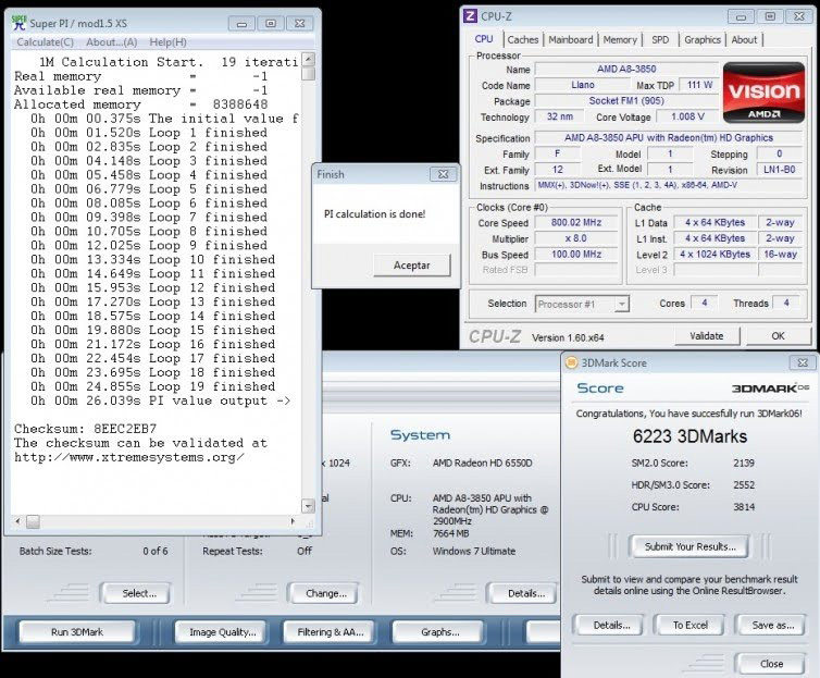 A8-3850 Super PI / 3DMark 06