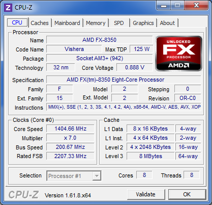 CPUZ FX-8350 : Fréquence 