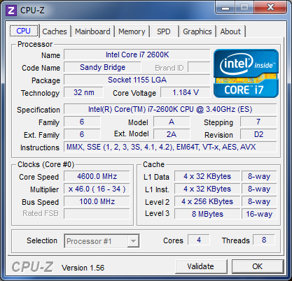 CPUZ Core i7-2600K 4,6GHz