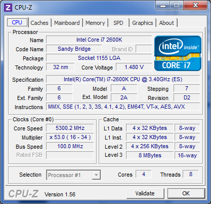 CPUZ Core i7-2600K 5,3 GHz