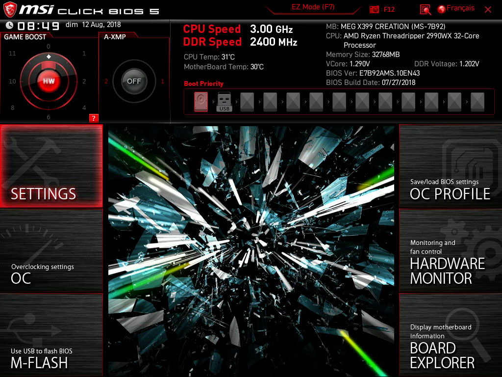 Mode Advanced UEFI de la MSI MEG X399 CREATION