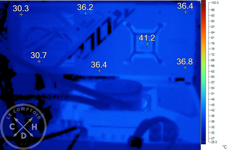 Image thermique de l'Asus ROG Strix RTX 4080 Gaming au repos