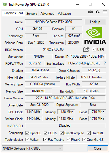 GPU-Z GeForce RTX 3080 Founder